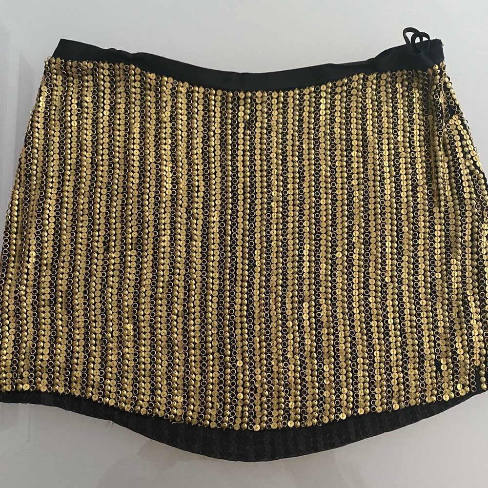 Tahari Gold Metal Beaded Mini Skirt | Size 10